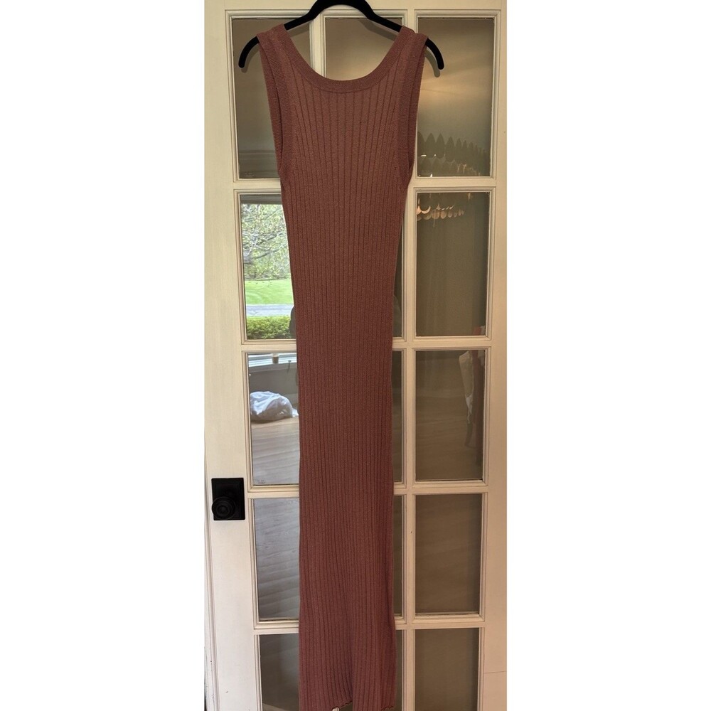 Posse Pink Ribbed Knit Maxi Dress Scoop Neck Sleeveless Stretch Size S